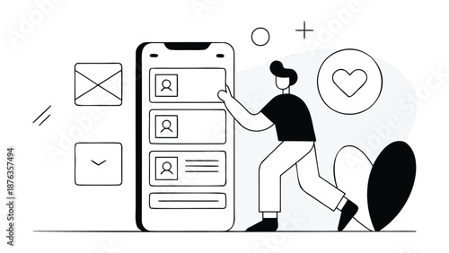 Modern flat design smartphone centered ecosystem with person interacting