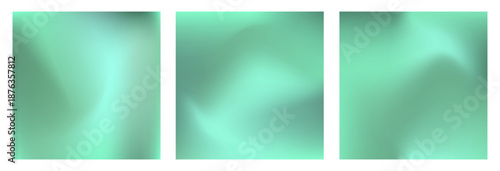 Set of three fresh mint gradient mesh texture background. Soft wave fresh green gradient