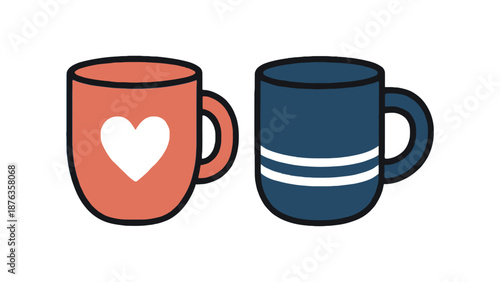 Two colorful coffee mugs on a plain white background