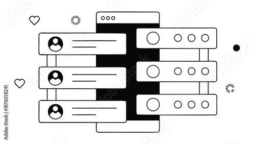 Modern line illustration of managing multiple social media accounts online