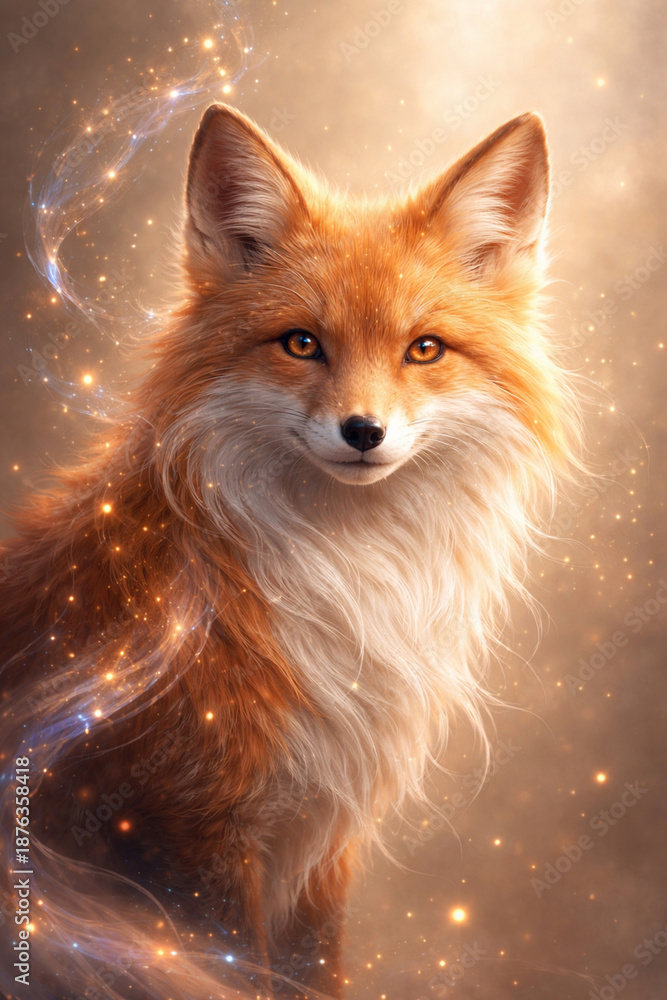 Obraz premium Fantasy Fox Portrait with Magical Glow