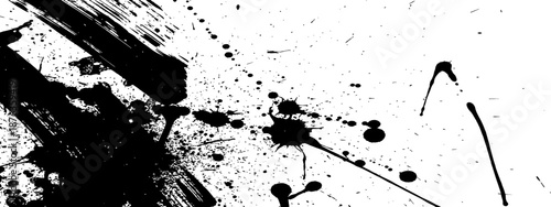 Abstract Black Ink Splatter Grunge Texture Background with Brush Strokes