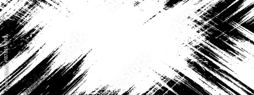 Black and white grunge distressed scratch brush stroke frame border background texture