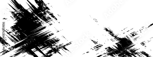 Abstract black and white diagonal grunge distressed brush strokes background texture vector illustration