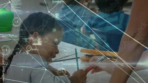 Animation of network of connections over diverse schoolchildren learning in classroom