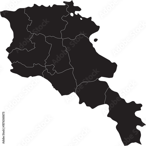 Armenia Map with Different Region Divisions Editable Vector Design.