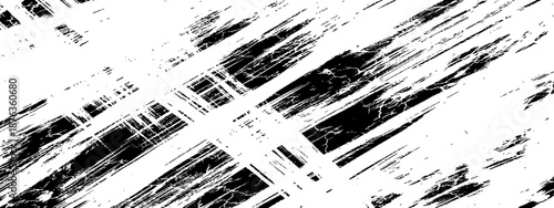 Black and white abstract grunge distressed texture vector background with diagonal paint brush strokes and scratch overlay effect
