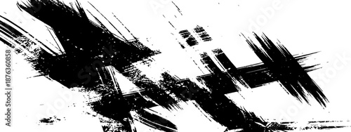 Black grunge abstract brush stroke cross texture vector isolated on white background distress dirty artistic paint smear element