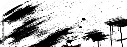 Abstract Grunge Black Ink Splatter and Dynamic Brush Stroke Texture Background