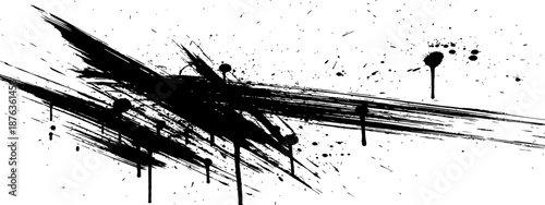 Abstract black ink stroke splatter design element Grunge artistic background texture vector illustration