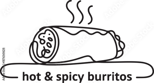One single line drawing of fresh hot spicy online Mexican burritos shop logo vector illustration. Mexico street fast food menu and restaurant badge concept. one line Icon drawing
