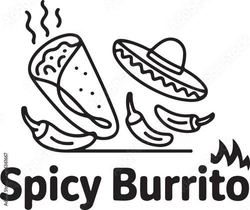 One single line drawing of fresh hot spicy online Mexican burritos shop logo vector illustration. Mexico street fast food menu and restaurant badge concept. one line Icon drawing