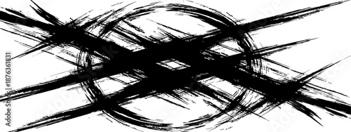 Aggressive Grunge Brush Stroke Circle with X Mark Black Ink Distressed Vector Element