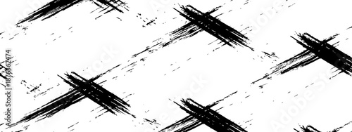 Black and White Seamless Grunge Texture Background Abstract Distressed Paint Brush Stroke Cross Pattern
