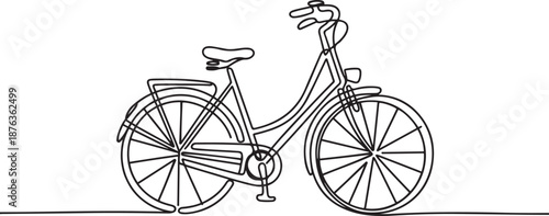 Continuous one line drawing vintage retro urban city bicycle, ecological sport transport. Relaxing bike for community. Healthy lifestyle by cycling. one line Icon drawing