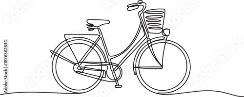 Continuous one line drawing vintage retro urban city bicycle, ecological sport transport. Relaxing bike for community. Healthy lifestyle by cycling. one line Icon drawing