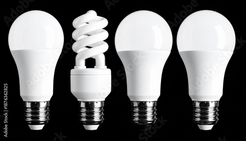 LED and CFL Light Bulbs on Black Background for Energy-Efficient Comparison