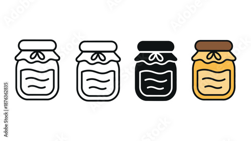 Four different styles of honey jars are displayed in a row.