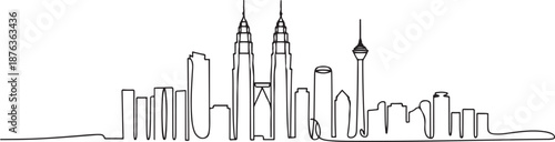 One single line drawing of Kuala Lumpur city skyline, Malaysia. Historical town landscape in the world. Best holiday destination. one line Icon drawing
