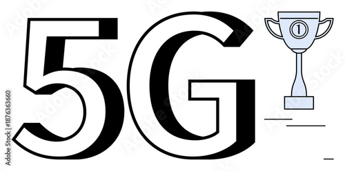 5G technology theme. 5G as a symbol of innovation, speed, and technological progress with a trophy emphasizing top-tier achievements. Perfect for technology, connectivity, innovation, progress