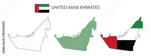 United Arab Emirates geographical borders isolated on white background. Flag of United Arab Emirates. Vector flat cliparts.