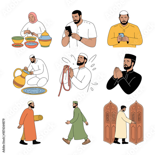 Diverse Depictions of Daily Life: A curated collection of illustrations that offer a glimpse into the everyday activities, gestures, and moments that shape a particular culture.