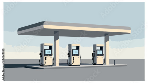 Flat vector illustration of a generic gas station concept