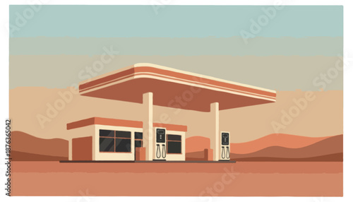 Flat vector illustration of a generic gas station concept