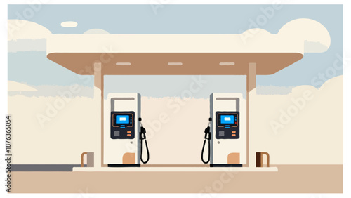Flat vector illustration of a generic gas station concept