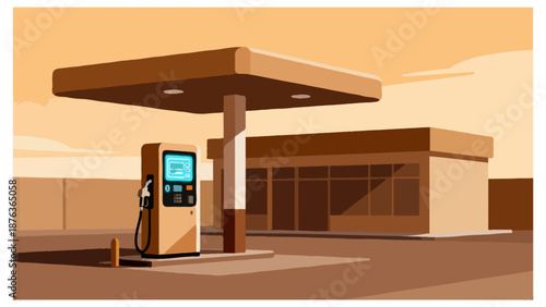Flat vector illustration of a generic gas station concept