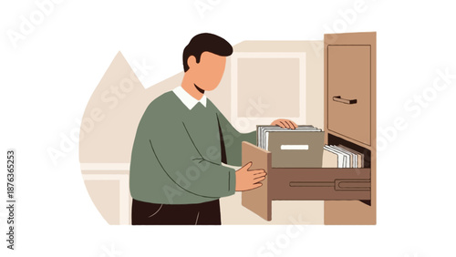 Flat 2D vector illustration of office document management