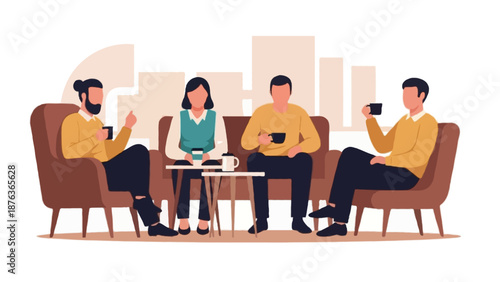 Flat 2D vector illustration of office break time