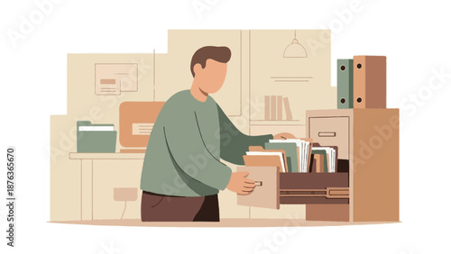 Flat 2D vector illustration of office document management
