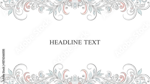 Elegant Ornate Floral Decorative Border for Headline Text on Isolated White Background