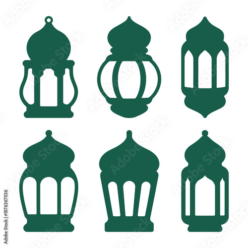 Lanterns in Silhouette: An array of elegant lanterns, artfully silhouetted in a deep emerald hue, embodies the essence of cultural artistry and illumination.