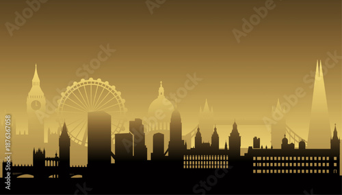 United Kingdom London skyline sunset illustration.