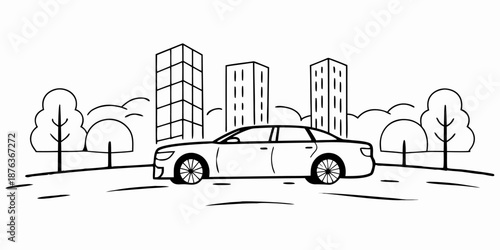 Luxury Sedan in Urban Sunset Drive