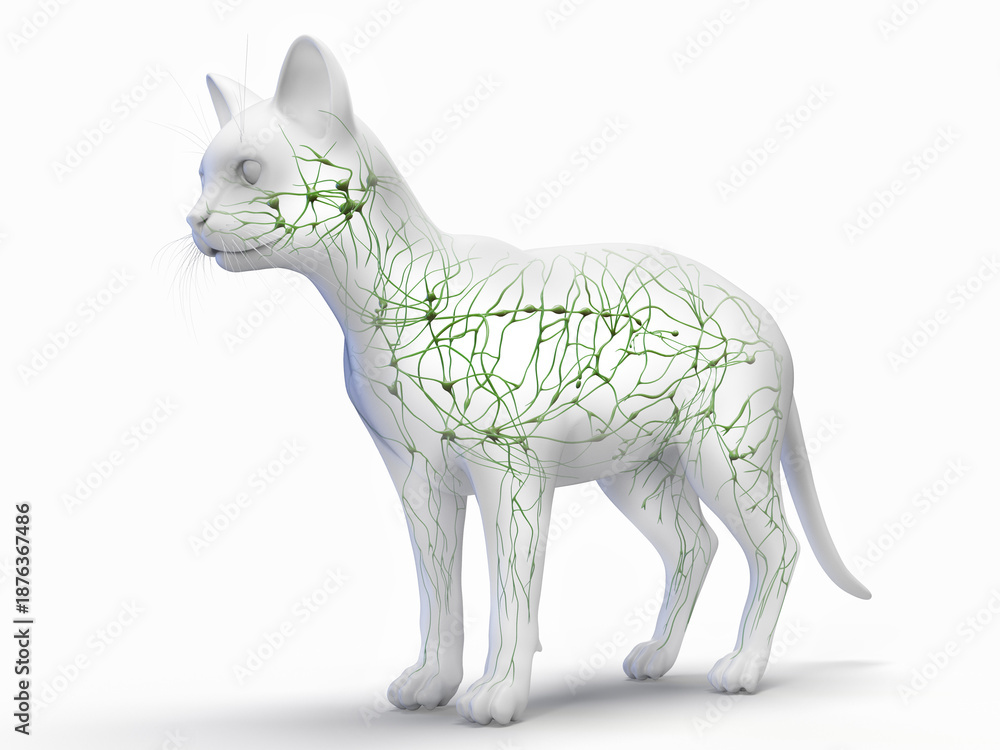 Fototapeta premium A Detailed 3D Depiction Of The Lymphatic System Of A Cat