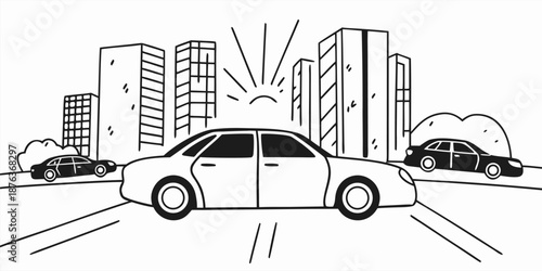 Luxury Sedan in Urban Sunset Drive