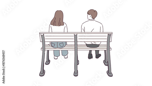 Two people sit on a park bench facing away from the camera.