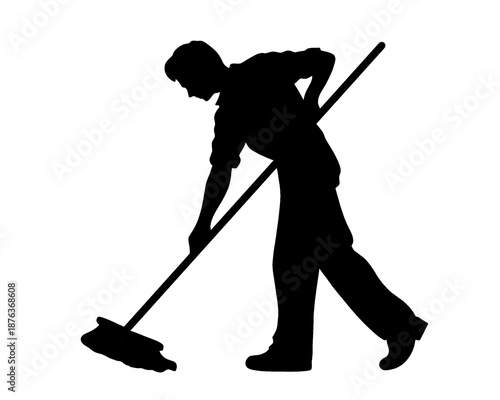 black silhouette of a man mopping, vector illustration
