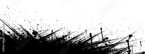 Black Ink Splatter Grunge Vector Border Abstract Distressed Paint Texture Element Isolated on White Background