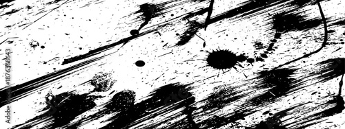 Abstract Black Ink Splatter and Brush Strokes Texture Grunge Background