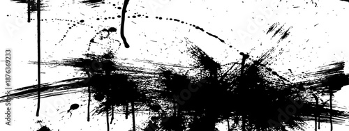 Black Ink Grunge Splatter and Drip Texture Vector Background Abstract Design Element