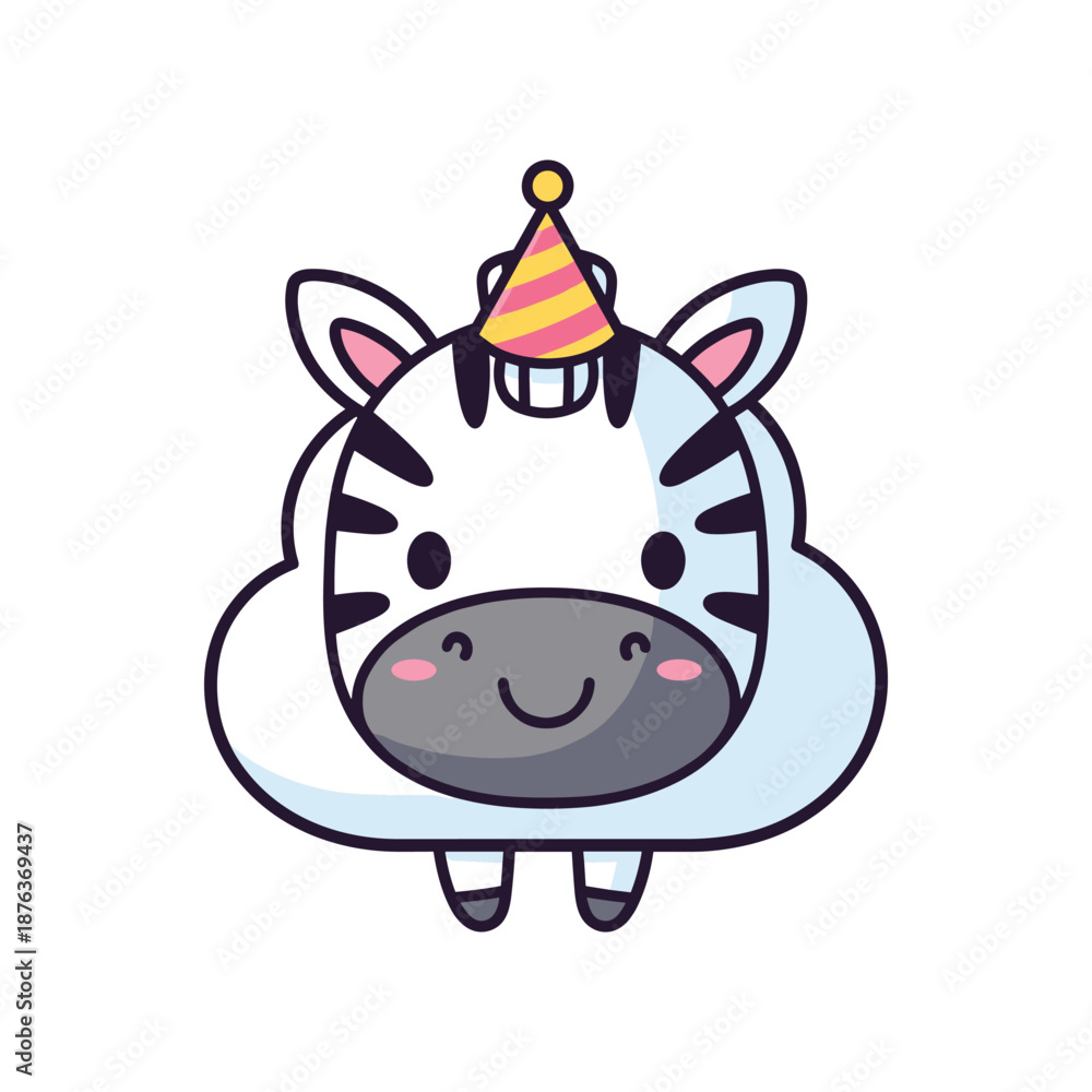 Fototapeta premium Cute Cartoon Zebra with Party Hat Illustration