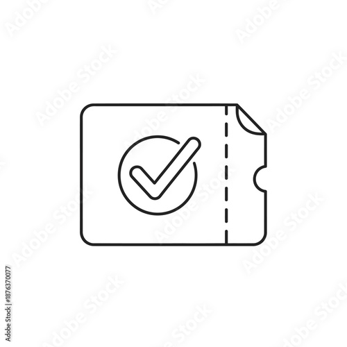 Close-up of a Ticket with a Checkmark Symbol for Validation and Approval