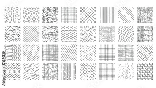 Variety of black and white line patterns displayed in a grid arrangement