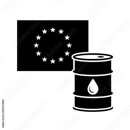 European Union Flag and Oil Barrel Symbol for Energy