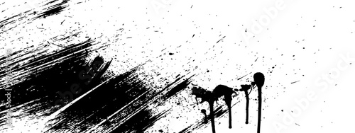 Black Grunge Paint Brush Stroke Splatter and Drip Texture Background