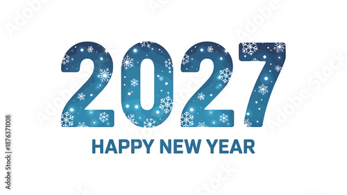 Happy New Year 2027 Greeting Card with Snowflakes Design